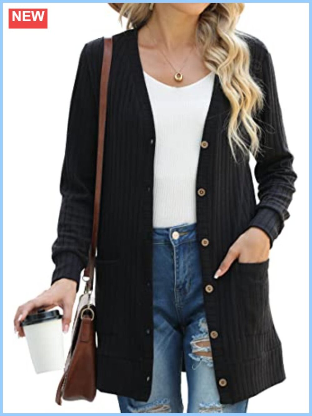 Women's Long Sleeve Open Front Cardigan Button Down Ribbed Lightweight Knit